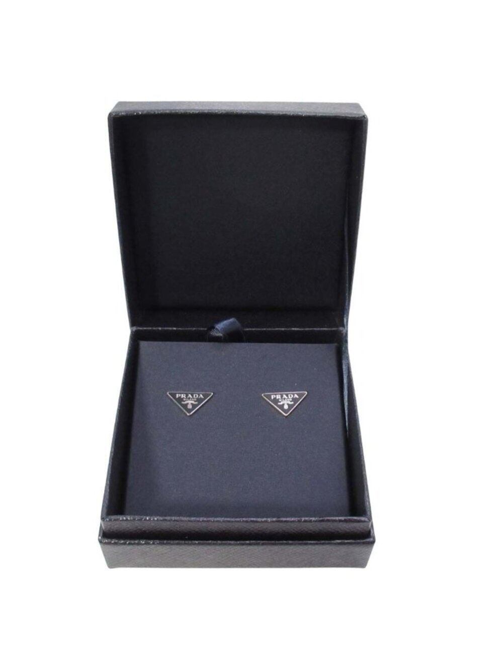 Prada Triangle Logo Stud Earrings Plate Black - Picture 4 of 6
